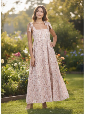 House of Harlow 1960 Floral Print Linen Blend Maxi Dress Tie Shoulder Boho Sz XS